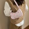 Casual Floral Print Shoulder Bag Pleated Ruffled Handle Bow Armpit Bag Canvas Drawstring Underarm Bag