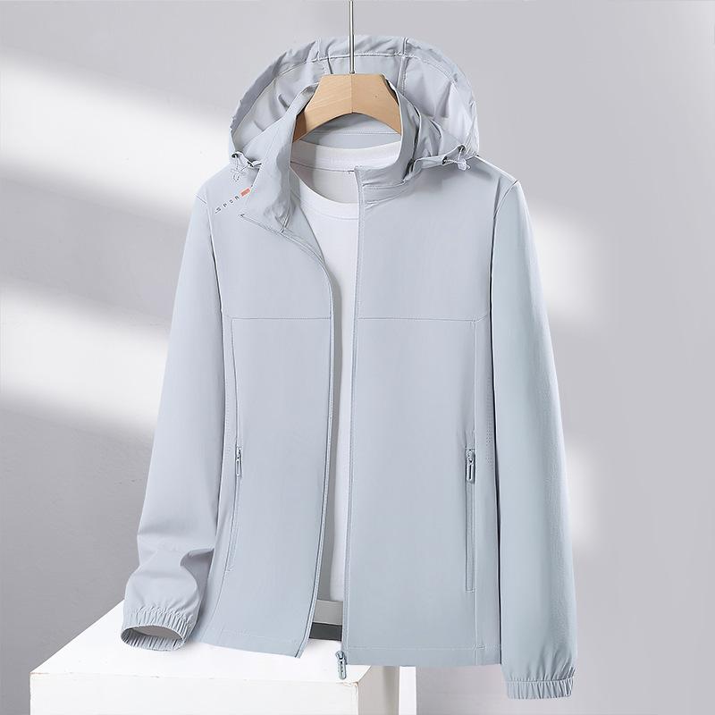 New skin clothes, couples summer hooded ice silk sunscreen clothes, fashionable full-color high elastic thin men's coat