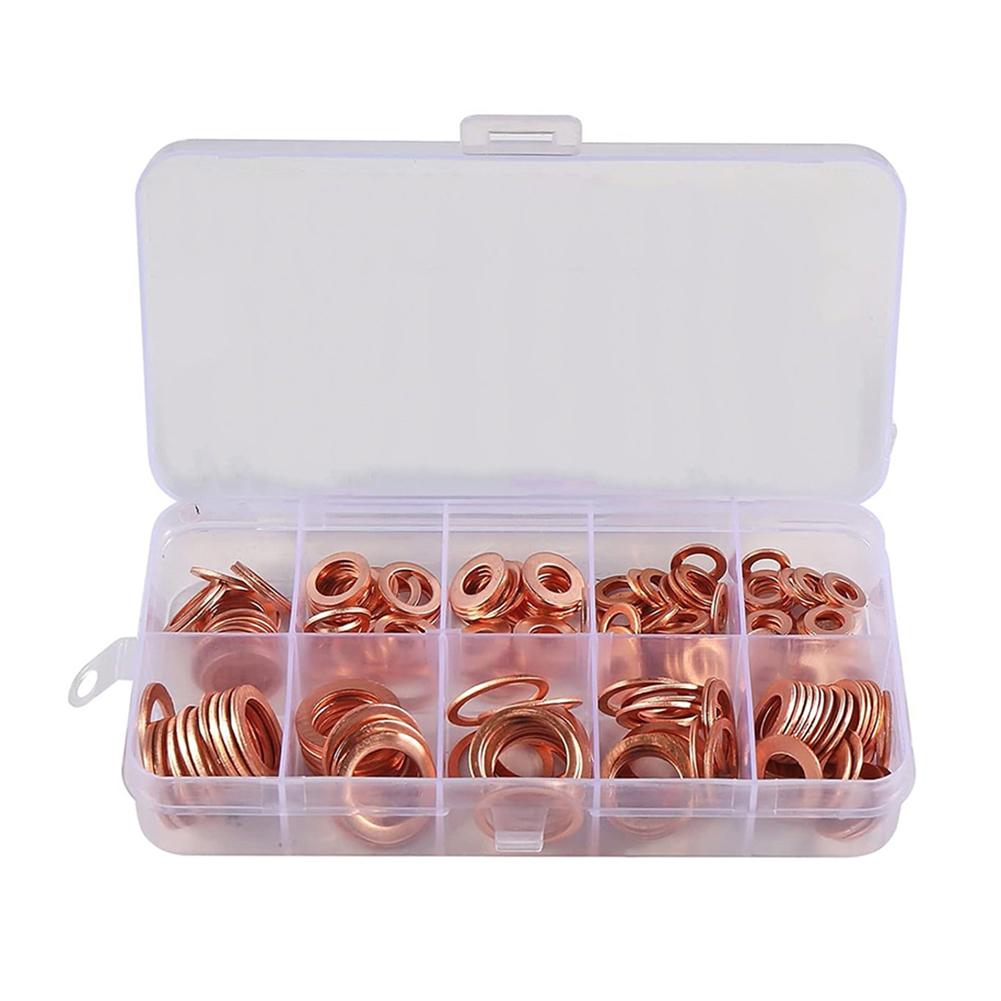 Copper Washer Flat Ring Seal Gasket Set Red Copper Material