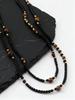 Ethnic Men's Black Natural Stone Long Chain Necklace,Vintage Two-layers Beaded Collars,Jewelry Gift for Huasband Dad Him