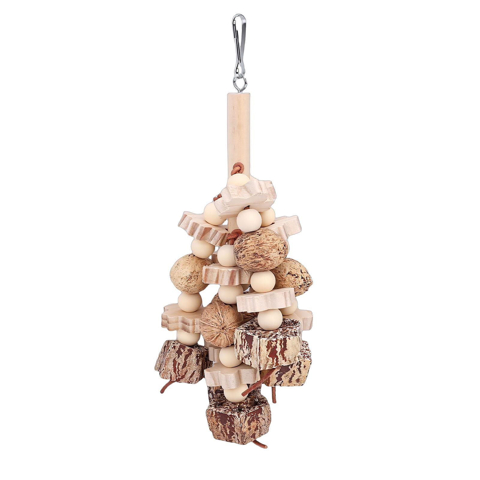 Wooden Parrot Chewing Toy Boredom Relieving Nuts Hanging Bird Foraging Chew Toy for Parrot Cage