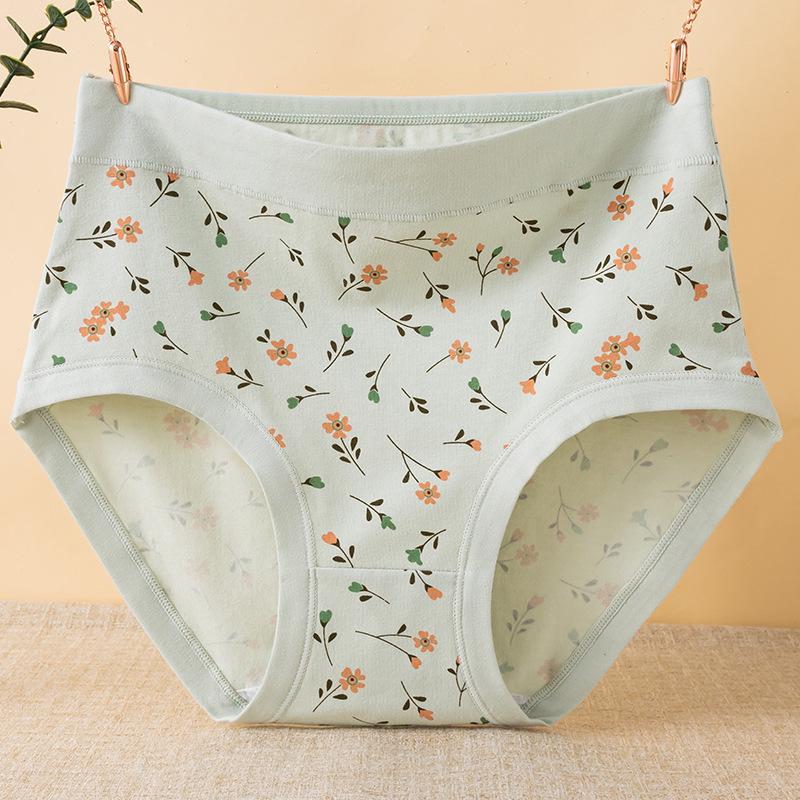 

High-Waisted Plus Size Floral Cotton Panties for Middle-Aged and Elderly Women - Comfortable & Antibacterial L зелёный