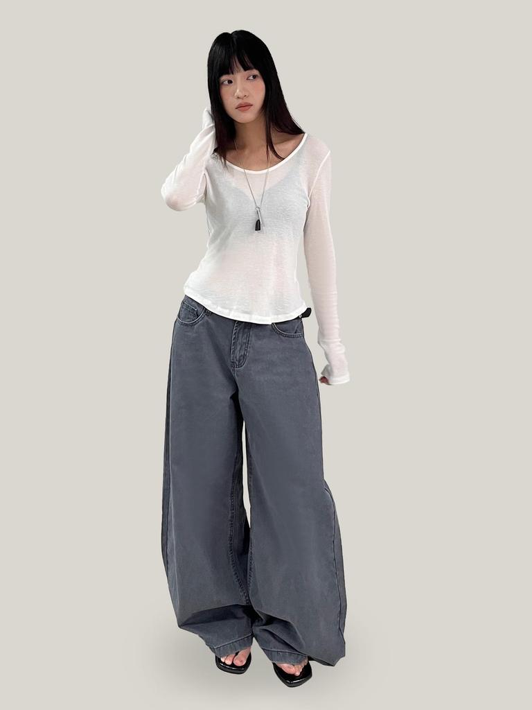 Women's 2026 Spring American Street Style Wide-Leg Balloon Jeans with Curved Drape