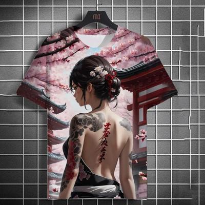 Men's T-shirt 3D Printed Anime Goddess Back Tattoo Print T-shirt Casual Loose Short Sleeved T-shirt Men's Home Clothing Top