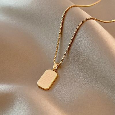 New Pendant Clavicle Chain Geometric Double-Sided Letter Box Necklace Ins Cold Wind Simple Temperament Trend