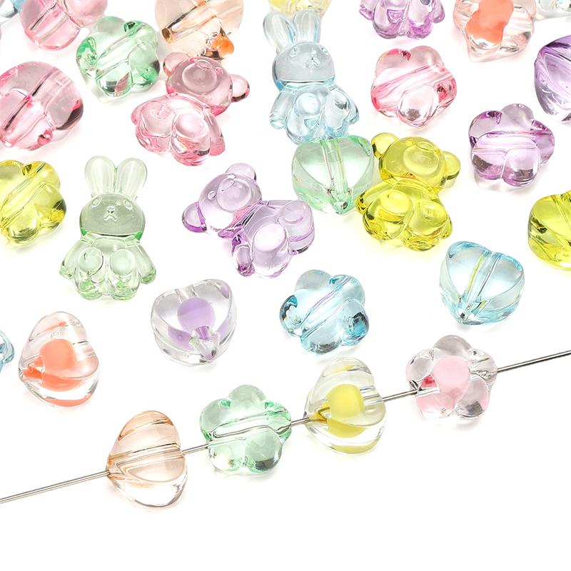Acrylic Transparent Animal Rabbit Bear Heart Beads for DIY Jewelry 20 Pcs