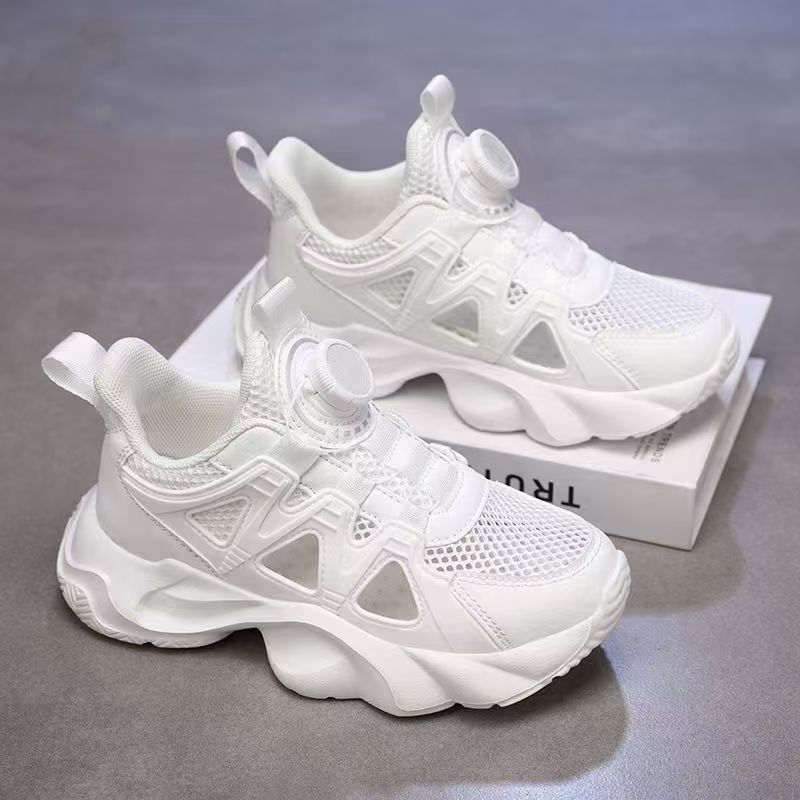 

Kids Sports Sandals with Rotating Button Children White Shoes for School Students 2025 New Boys Girls Running Shoes Casual Soft 26 белый