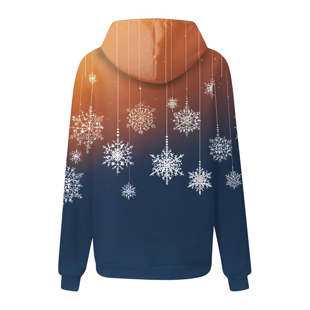 Damska modna bluza z nadrukiem świątecznym, casualowa bluza z kapturem i kieszeniami