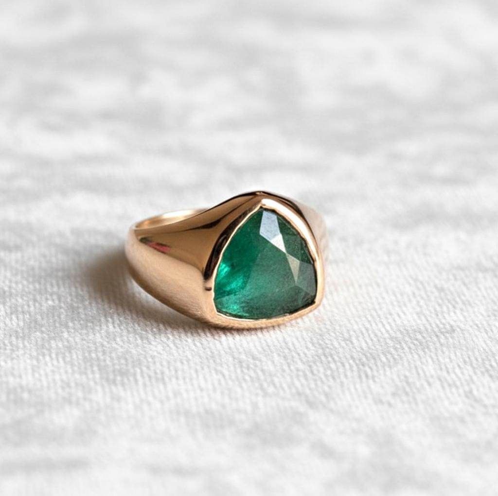 Natural Green Emerald Ring, Pure Copper Signet Ring, 925 Solid Sterling Silver Ring, 22k Gold Fill Ring, Unisex Emerald Ring