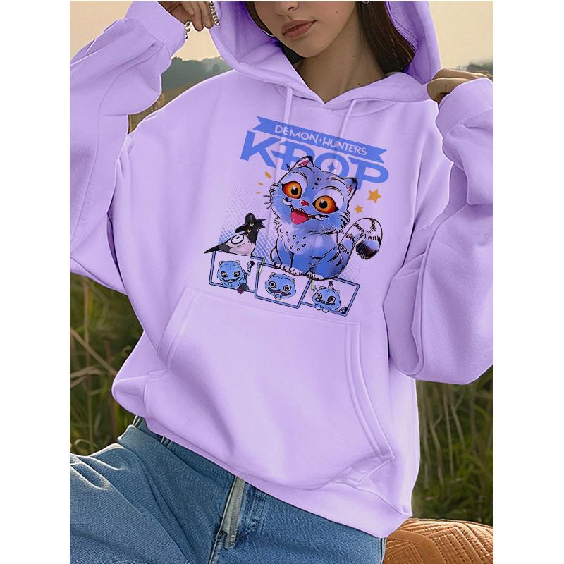 Kpop Demon Hunters Tiger Pocket Hoodies Manga Harajuku Hoody Hooded Women's Autumn Winter Sweatshirts Girls Pullovers Clothes