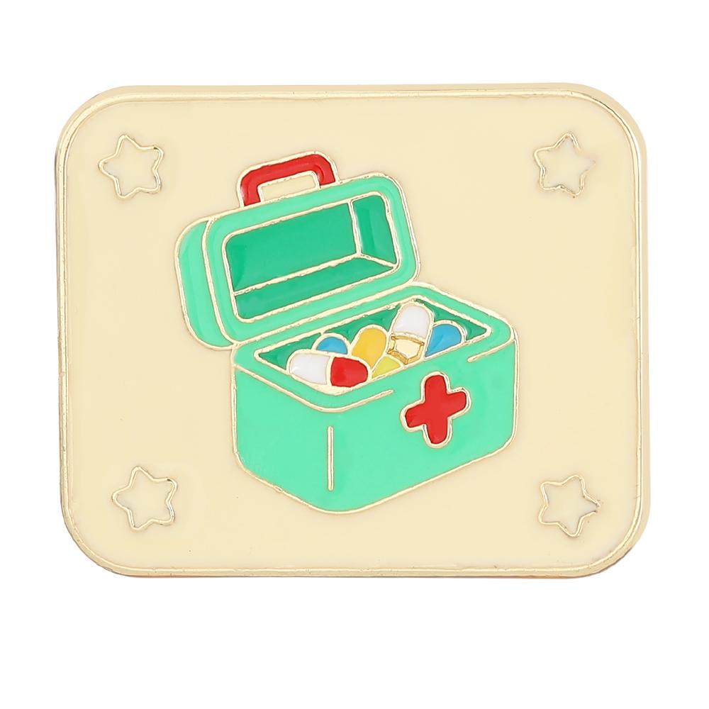 

4Styles Funny Doctor Nurse Theme Enamel Brooches Cute Health Syringe Cure Stethoscope Medical Kit Pattern Golden Pins