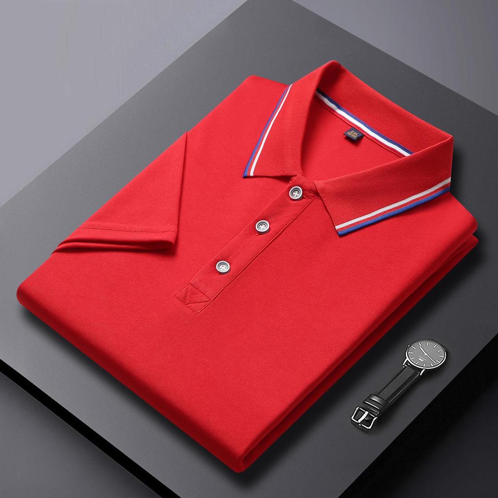 Breathable Summer Turn-Down Collar Polo Shirt - Solid Color, Short-Sleeved, Comfortable, Customizable Workwear T-Shirt