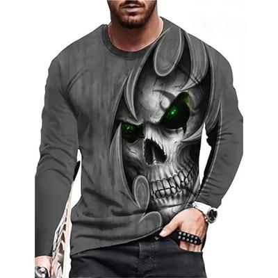 Skeleton 3D Digital Printed Men's Street Trendy Round Neck Long Sleeve T-shirt
