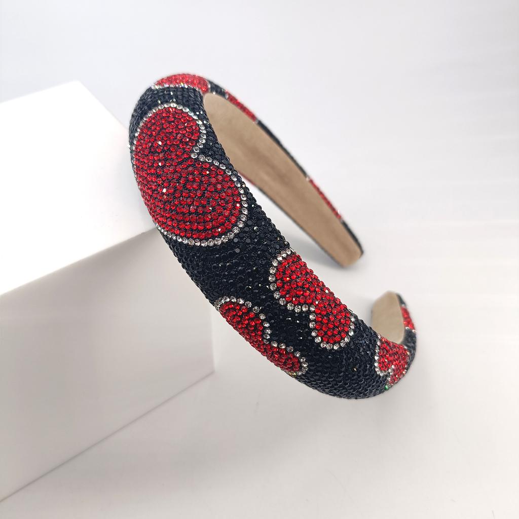 Baroque Heart Pattern Rhinestone Sponge Pad Headband Girls Women's Colored Rhinestone Adult Plastic Hairband Accessories