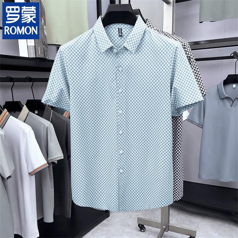 ROMON Men s 2026 Plaid Silk Blend Short Sleeve Shirt 170