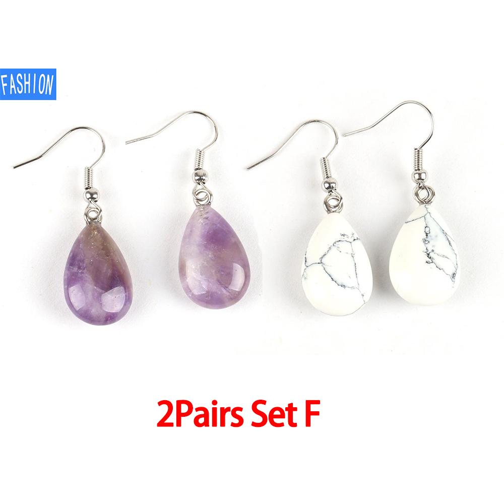 

Ювелирные изделия из полированного натурального кристалла, простые плоские серьги в виде капель воды, женские европейские и американские украшения ручной работы Amethyst+whiteturquoise