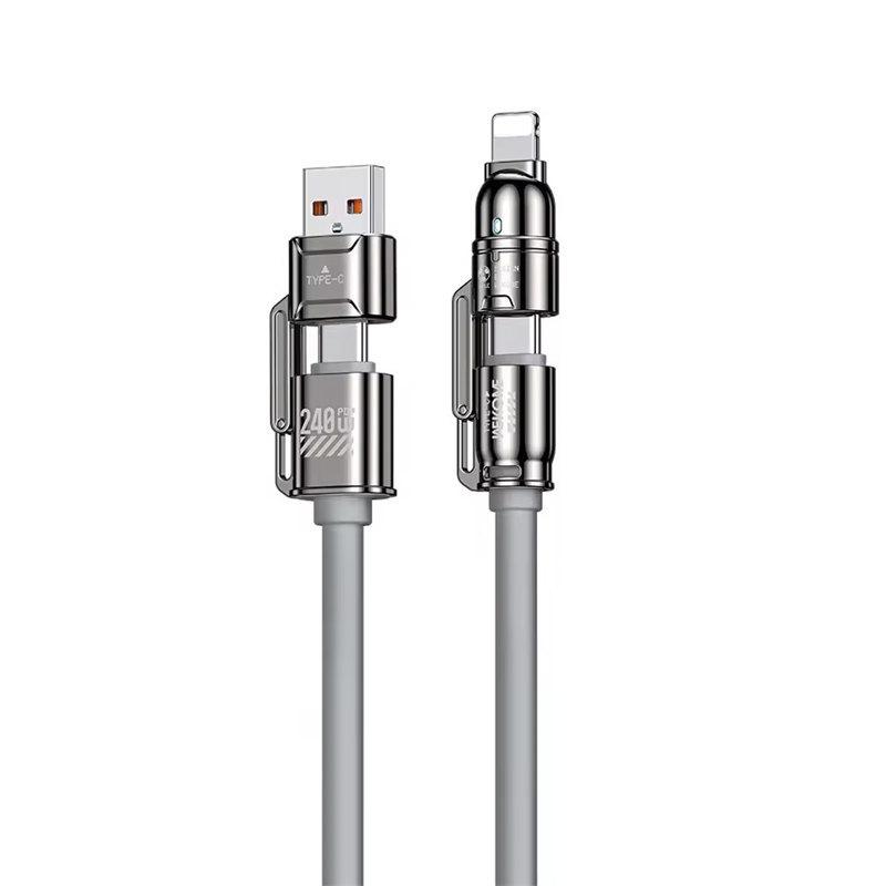 

4-в-1 кабель Kirsite 240 Вт сверхбыстрая зарядка несколько функций для iPhone8-16 ProMax iPad ноутбук планшет мобильный телефон Samsung 1.2M серый