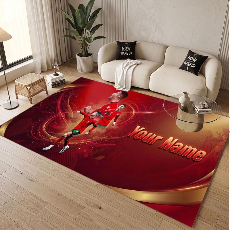 Custom Rug Cristiano Ronaldo Pattern Print Name Text Soft Non‑Slip Floor Carpet for Home Indoor Decoration