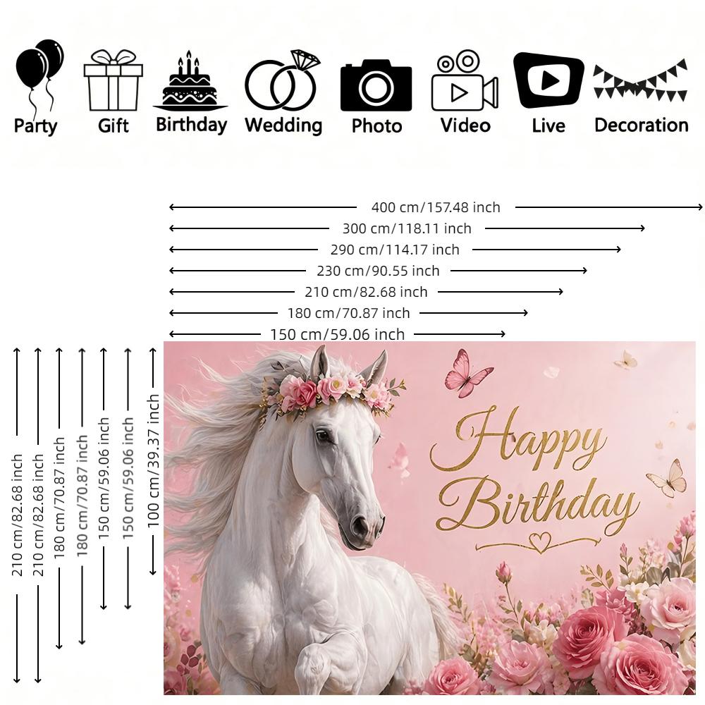 1pc Floral Horse Birthday Backdrop Banner Suitable for Birthday Celebration Holiday Celebration Cake Table Decoration