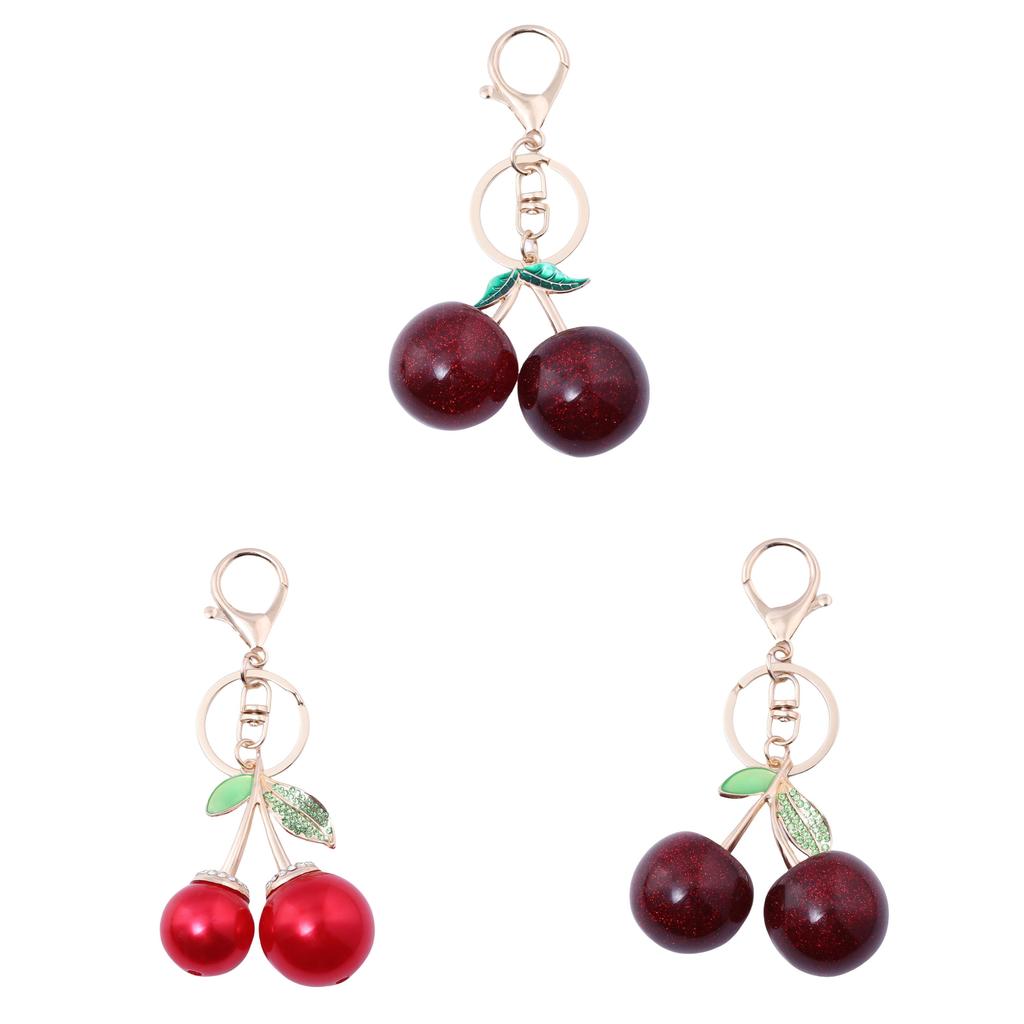 Cherry Green Leaf Bag Charm Keychain Fashion Accessories For Women
