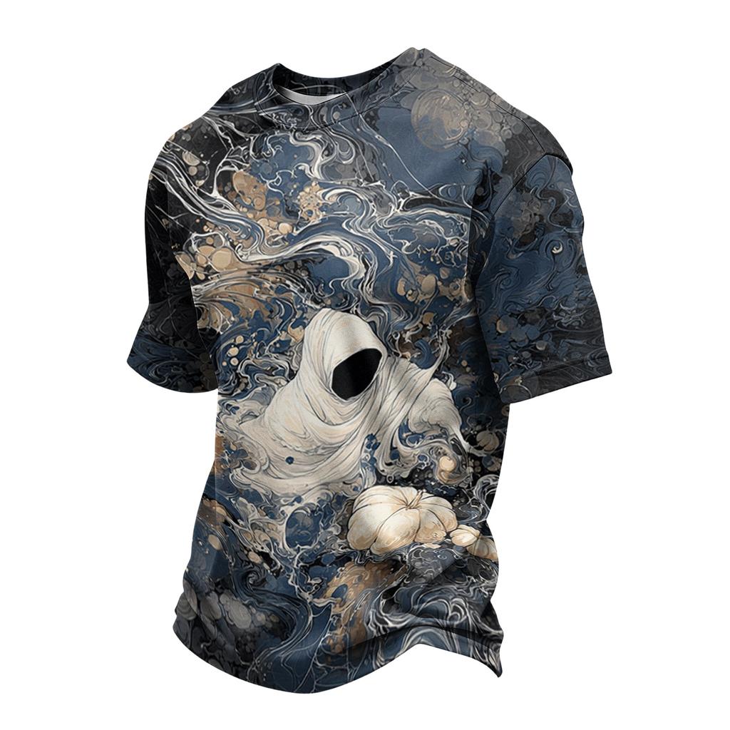 Men's Casual Short Sleeve T-Shirt Lightweight Breathable Fabric Crew Neck Halloween Pumpkin Print Comfortable Fit