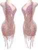 Pink  Fashion Women Good Quality Handmade Beaded Crystal Rhinestone Patch Bodice Dress Body Applique for Prom Party Dress