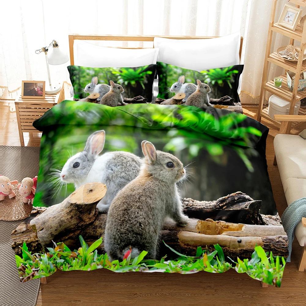 3D The Rabbit Bedding Sets Duvet Cover Set With Pillowcase Twin Full Queen King Bedclothes Duvet Cover