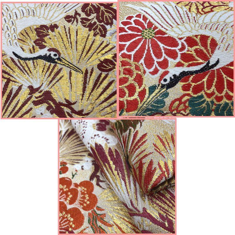 Used 606an102Antique Maru Obi Crane Pine Plum Gold Thread Taisho Roman Retro Modern Fukuro ObiGood condition