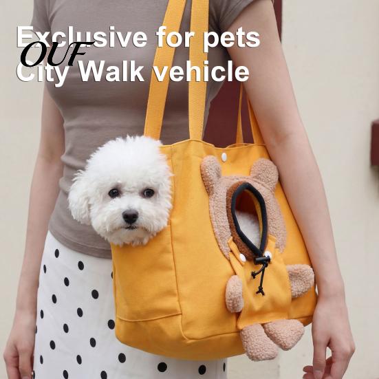 Soft Pet Tote Carrier Bag, Bear Design Carrying Pouch with Head Portable Dog Hole, Travel Single Shoulder Bag for Small Cats Dogs