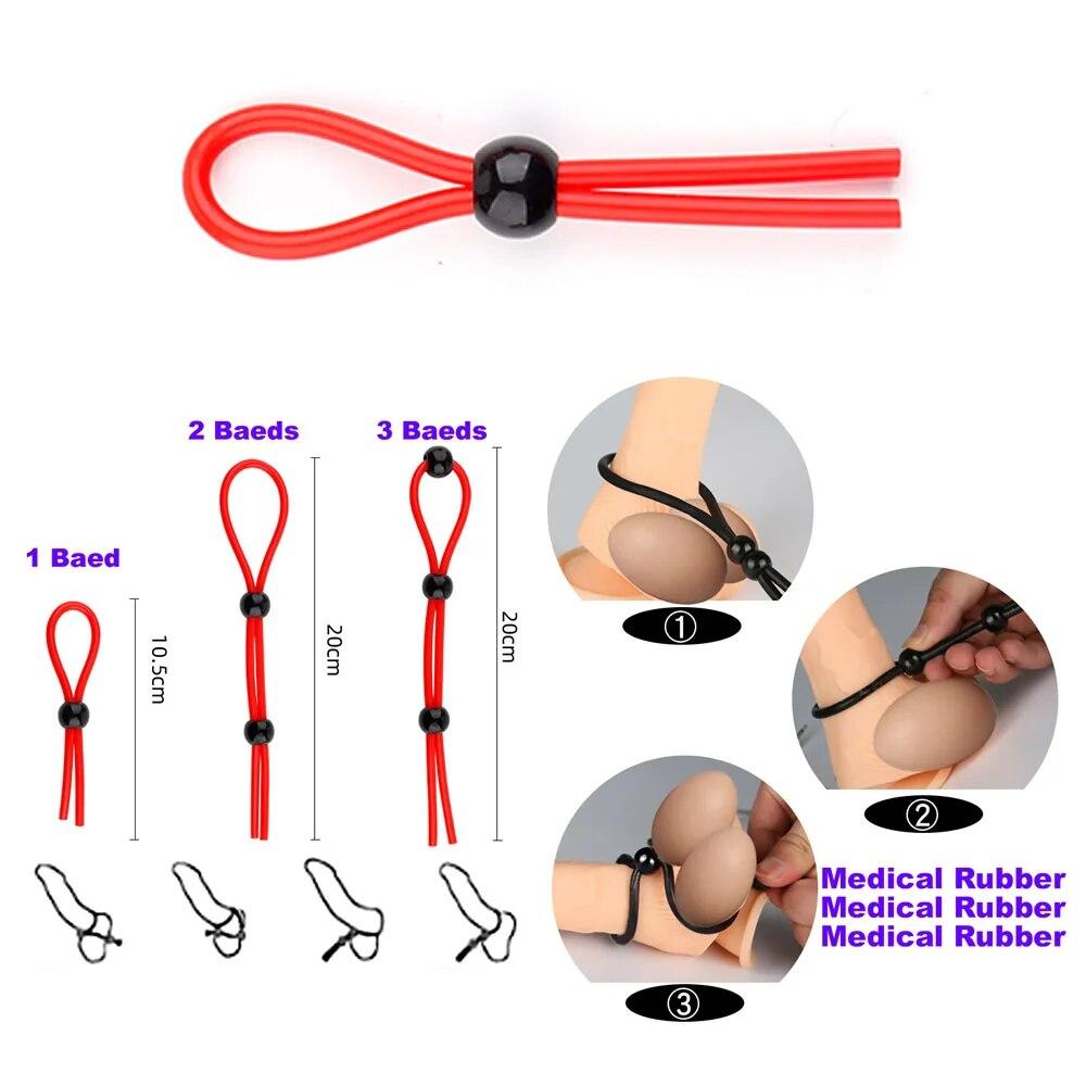 Adjustable Penis Ring Rope BeadsSpermlock Ring Assist Erection Silicone Ejaculation Delay Cock Scrotum Ring Man Lasting Cockring