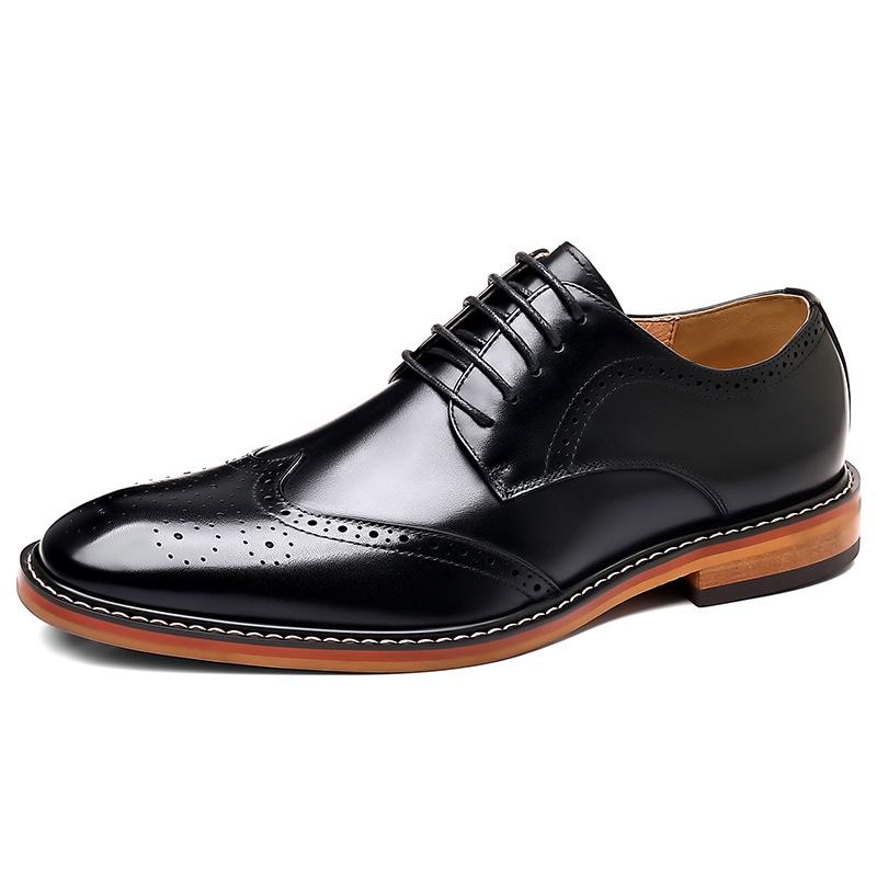 Men s Black Genuine Leather Brogue Formal Wedding Shoes 43 чёрный