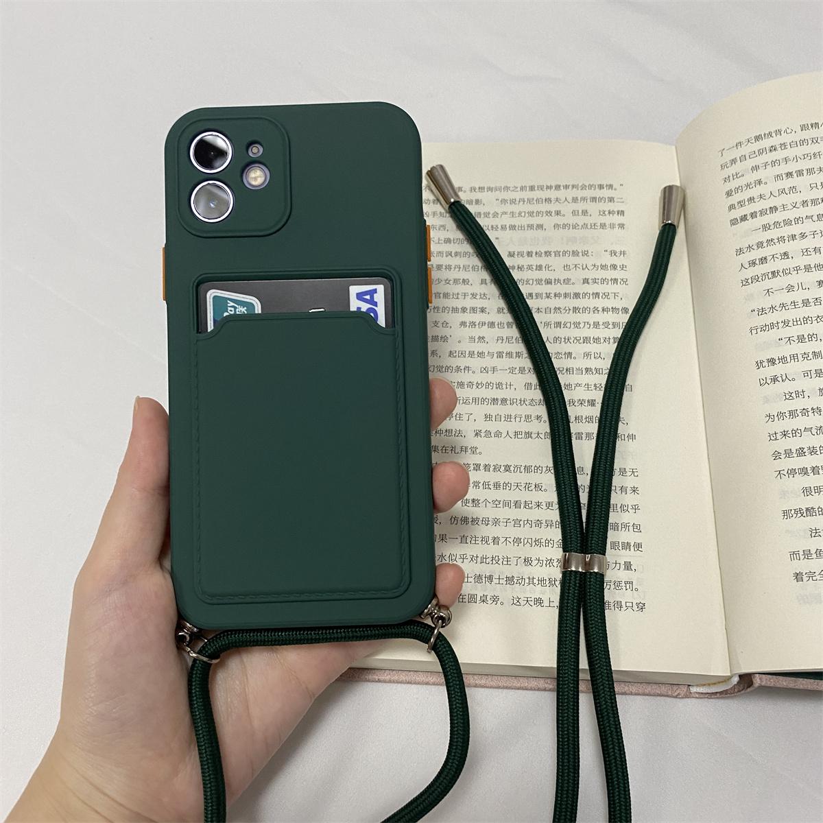 

Card Holder Wallet Crossbody Necklace Lanyard Case For iPhone 15 14 11 12 13 Pro Max Mini XS X XR 6 8 7 Plus Soft Silicone Cover For iPhone 13 mini&Case & Strap