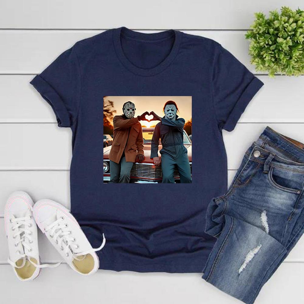 90s Horror Movie T Shirt Michael and Jason Heart Hands TShirts Unisex Graphic T Shirts Funny Halloween Tshirt Halloween Gifts