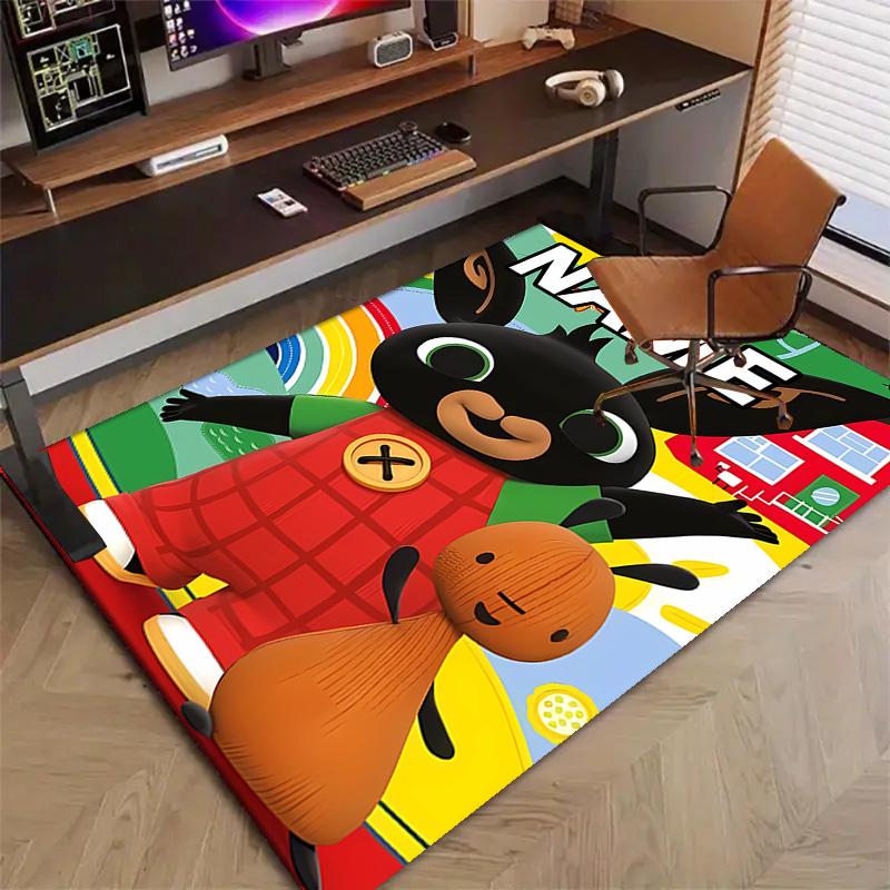 Custom Bing Bunny Mat Personalized Name, Polyester Washable Indoor Entryway Rug, Gift for Christmas, Easter, Thanksgiving Day