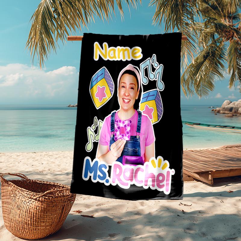 Custom Name Ultra-Soft Beach Towel with Ms. Rachel Theme,Ideal for Pool - Camping, Diving - Perfect Travel Essential, Vibrant Beach Towel.
