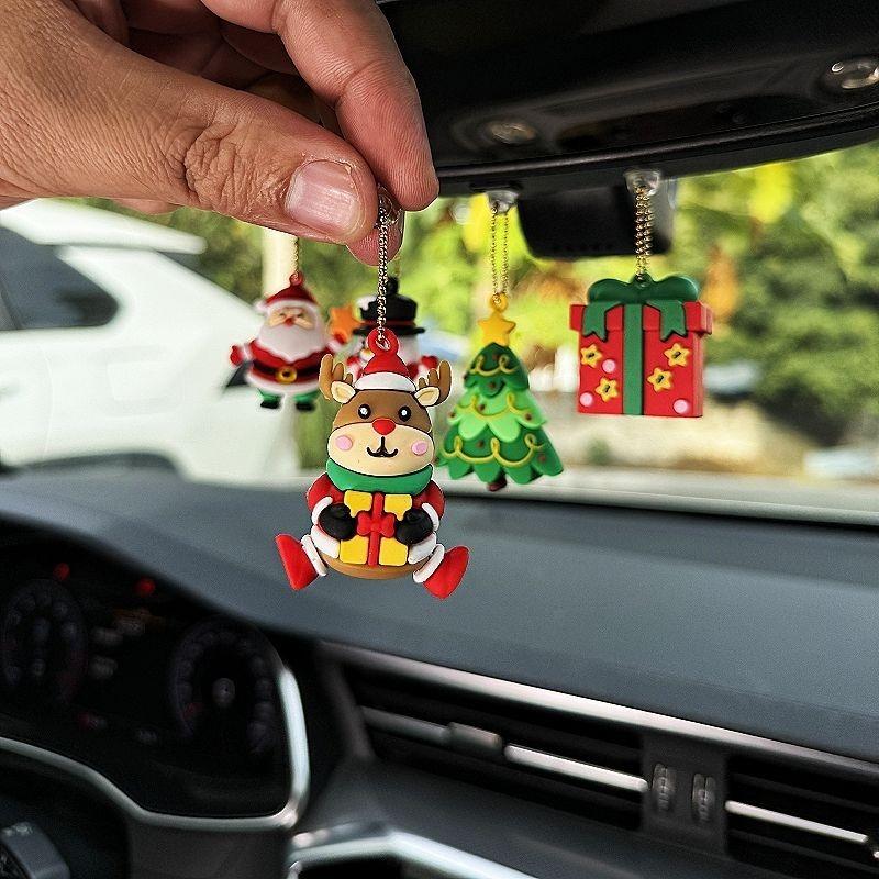 5pcs/set Car Interior Decorative Rearview Mirror Hanging Ornament Cute Deer Christmas Tree Gift Santa Creative Pendant