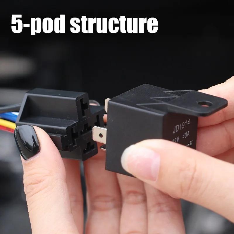 2PCS/Set 5 Pin Automotive Relay 12V 40A with Socket Wiring Harness SPDT Changeover Car Relay Kit with Black Red Copper Terminals