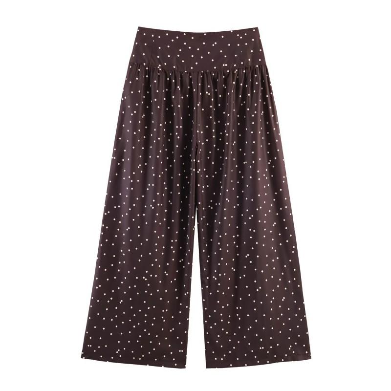 Womens High-Waisted Pleated Polka Dot Wide Leg Trousers Casual Straight Cut Pants 2026