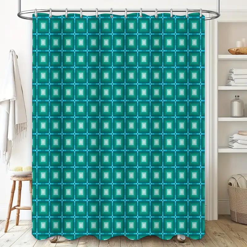 Modern Blue Square Shower Curtain Waterproof Bath Decor