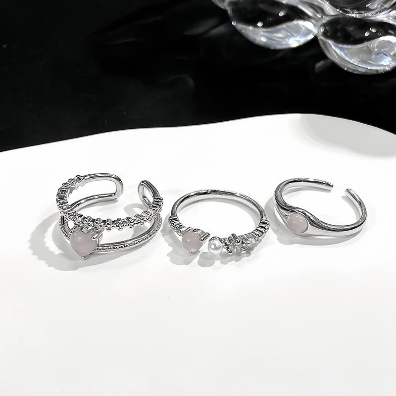 Niche Design Double-Layer Pink Love Open Ring Set Stacked Ring Personalized Women'S Fashion High-End Jewelry