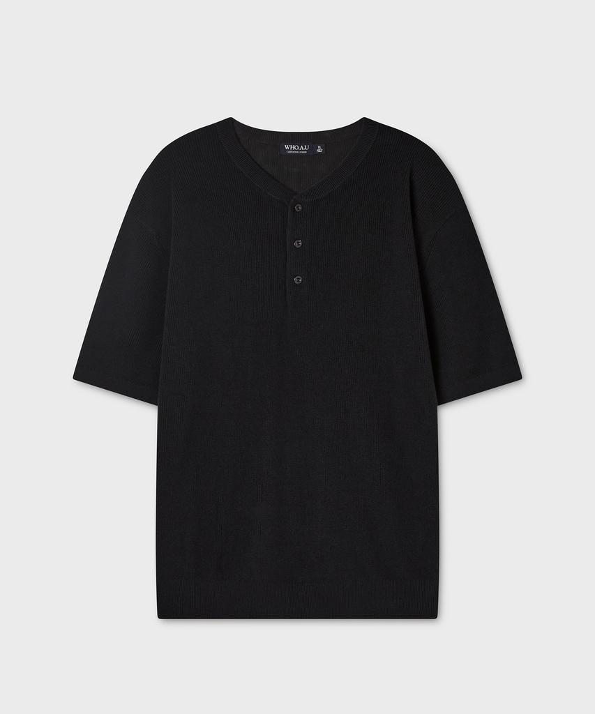 WHO.A.U Henley Neck Short Sleeve Sweater / Whkag2592U