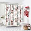 Christmas Shower Curtain 72X72 Inches Waterproof Washable Fabric With 12 Hooks Winter Holiday Xmas Tree Snowflake Bathroom Decor