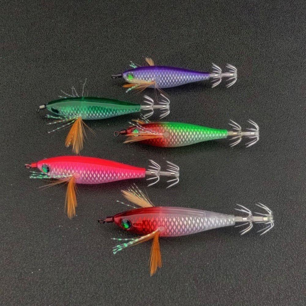5pcs UV Tinsel Squid Jig Lure 5Pcs Per Set Saltwater Squid Lure Sharp Eging Bait  Saltwater Fishing