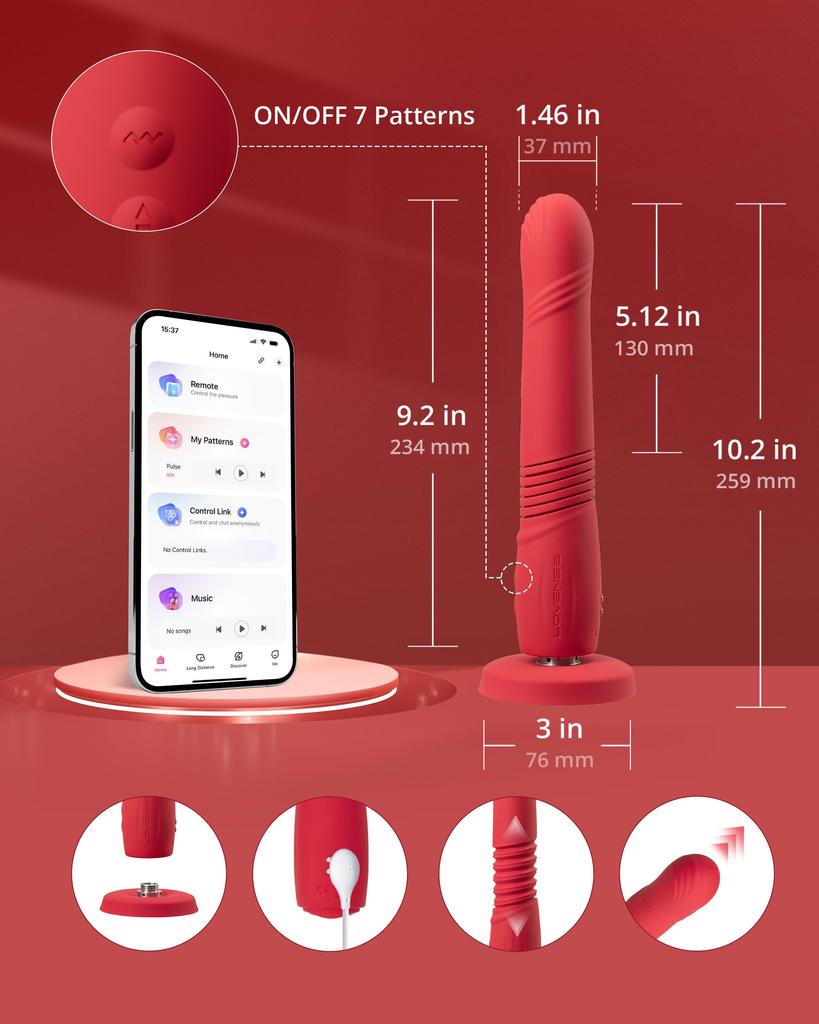 LOVENSE Gravity Dildo Piston Vibrator Rechargeable Remote Control Stretchable Vibration Vibrator App Control Vibrating Dildo for Clitoris G Spot Anal