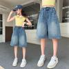 Shorts Jeans de Verão para Meninas Jeans Curtos Azuis para Crianças Calças para Pré-adolescentes Calças Curtas para Crianças Jeans Capris Macios Casuais para Bebês Comprimento do Joelho