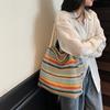 Seaside Vacation Straw Woven Bag Women's Large Capacity Rainbow Tote Bag Travel Commuter Shoulder Bag