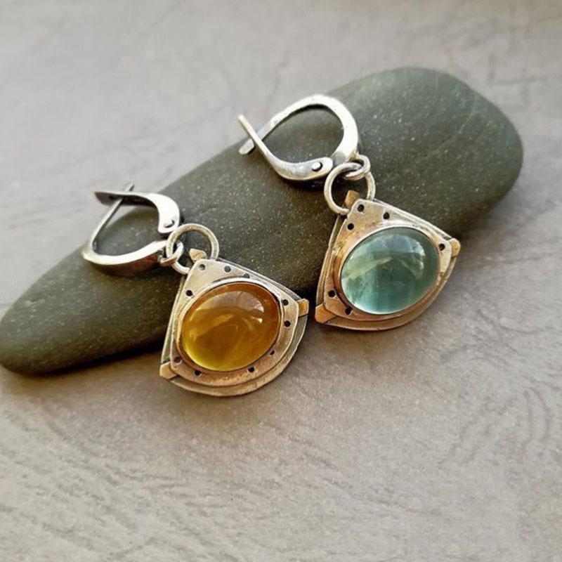 Luxurious Silver Geometric Triangle Able Yellow And Blue Zircon Earrings Suitable For Women To Wear