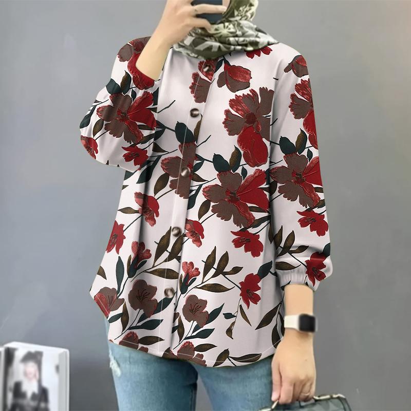 

ZANZEA Женская блузка свободного кроя с круглым вырезом и длинным рукавом с принтом 4XL белый