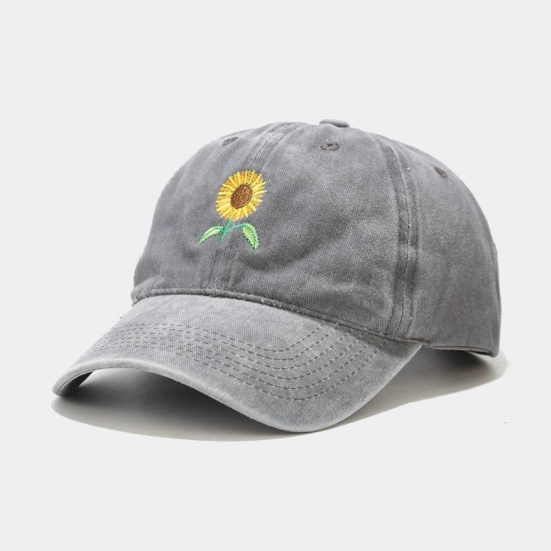 Baseball Cap Women's New Washed Retro Sunflower Embroidered Cap Outdoor Travel Sun Protection Hat Men