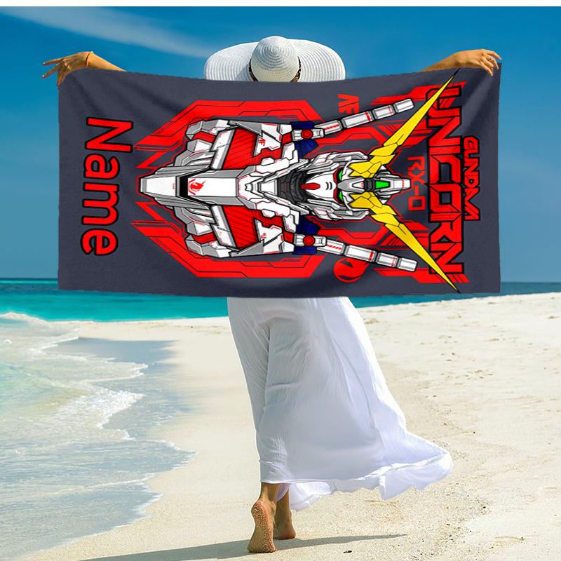 Personalized customized proof beach towel with Mobile Suit Gundam pattern - soft, absorbent,quick-drying,perfect swimming,camping&bathing